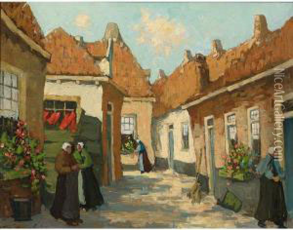 Villagers On A Sunny Day Oil Painting - Gerardus Johannes Delfgaauw