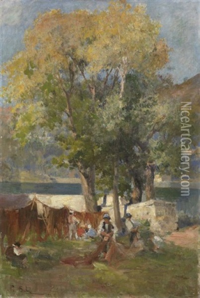 Pescatori Sul Lago Maggiore Oil Painting - Paolo Sala