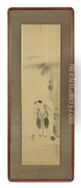 A Framed And Glazed Kakejiku (vertical Hanging Scroll) Oil Painting - Sakai Hoitsu