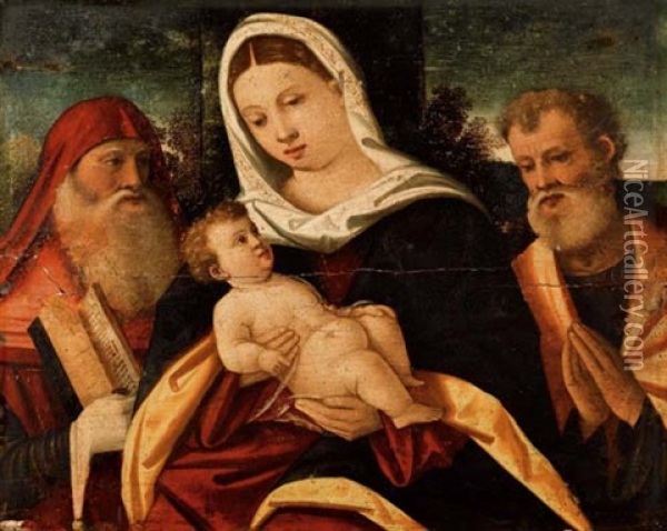 Maria Mit Kind, Heiligem Hieronymus Und Joseph Oil Painting - Bonifazio de Pitati