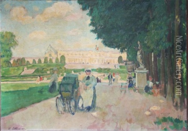 Promenade Au Jardin Du Luxembourg Oil Painting - Henri Ottmann