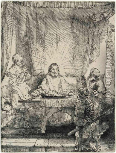 Christ At Emmaus: Large Plate Oil Painting - Rembrandt Van Rijn