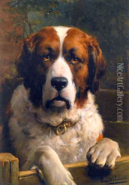 A Saint Bernard Dog Oil Painting - Otto Eerelman