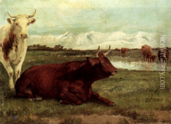 Bulls Resting Oil Painting - Auguste (Francois Auguste) Bonheur