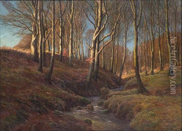 A Stream Flowing Through A Wooded Glade Oil Painting - Fritz Johannes Bentzen-Billkvist