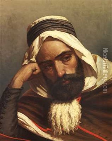 Siddende Araber Oil Painting - Ludvig Grundtvic