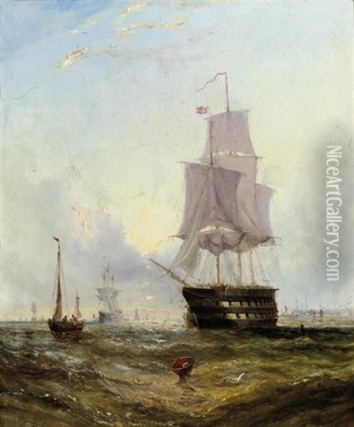 A Two-decker And Other Shipping Lying In Spithead Oil Painting - William Callcott Knell