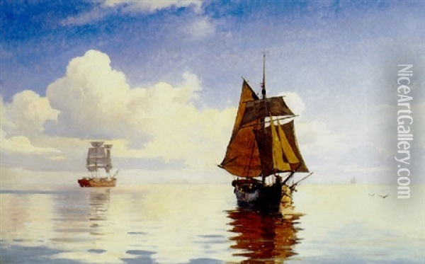 Marine Med Sejlskibe Oil Painting - Carl Johann Neumann