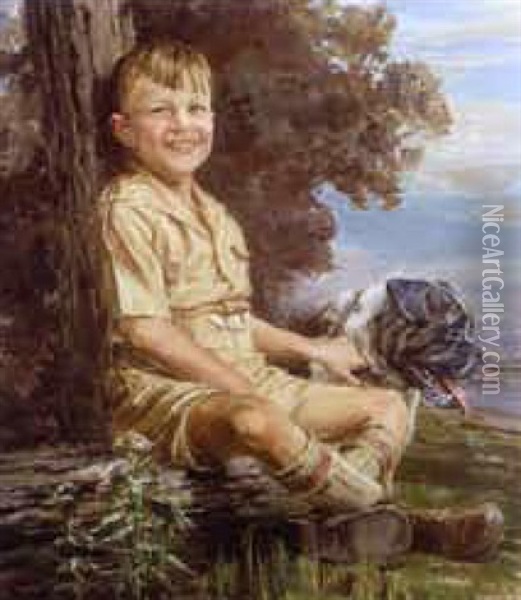 Gardiner Van Ness And His Dog Oil Painting - Robert Wadsworth Grafton