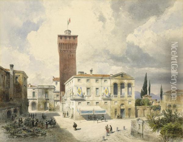 Vicenza Mit Dem Torrione Di Porta Castello Oil Painting - Carl Georg Anton Graeb