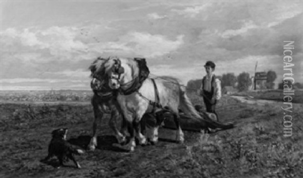 Bauernjunge Mit Zweispannig Gezogener Walze Oil Painting - Francois Backvis