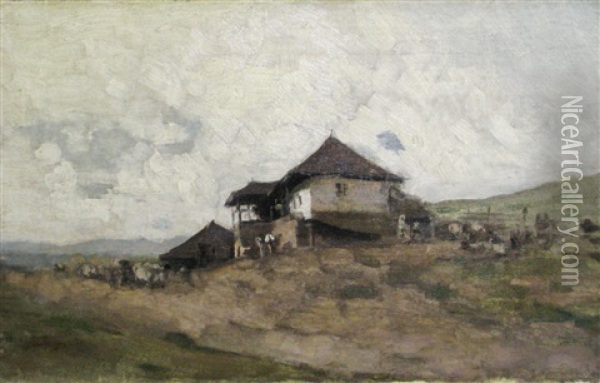 Inn In Oratii Oil Painting - Nicolae Grigorescu