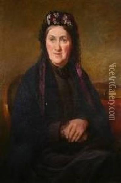 Portrait Of An Elegant Conwy Valley Landlady Oil Painting - George Wells