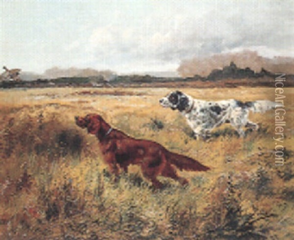 Deux Chiens Levant Un Perdreau Oil Painting - Eugene Petit