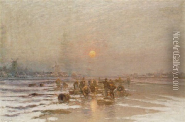 Vinterlandskap I Mansken Med Figurer Pa Is Oil Painting - Johann Jungblut