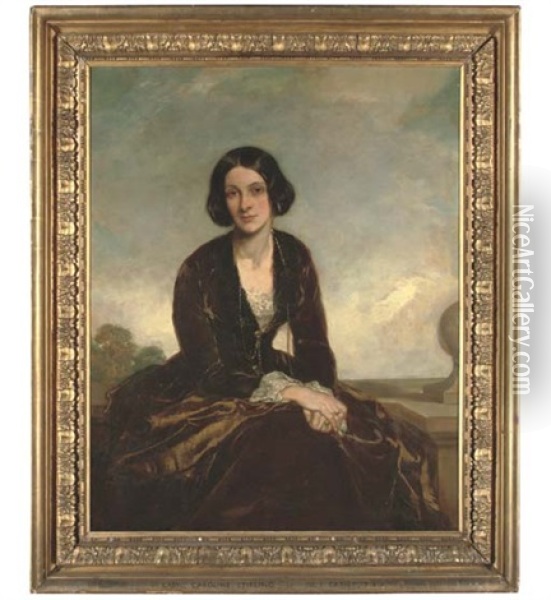 Portrait Of Lady Caroline Stirling (d. 1898), Three-quarter-length, Seated, In A Brown Dress Oil Painting - Sir Francis Grant