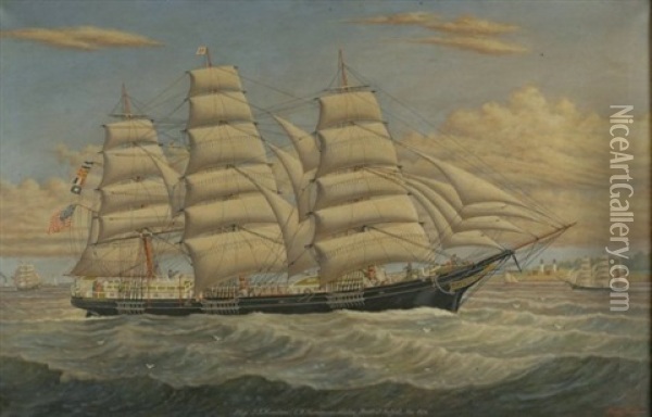 Clipper Ship P.r. Hazeltine Oil Painting - Percy A. Sanborn