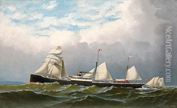 The British Auxiliary Steamer Cornwallapproaching New York Oil Painting - Antonio Nicolo Gasparo Jacobsen