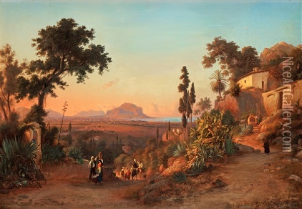 Vy Over Neapelbukten Oil Painting - Gustaf Wilhelm Palm