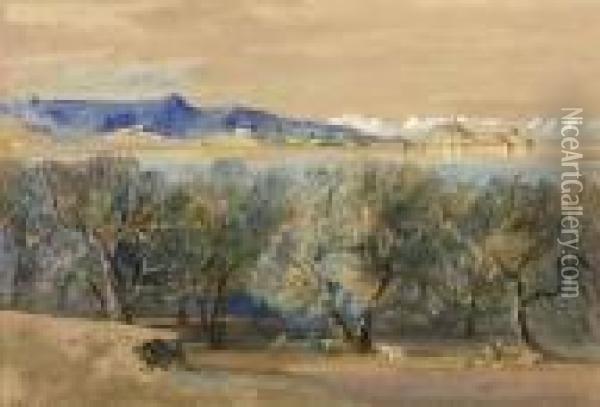 Distant View Of The Citadel, From Analipsis, Corfu Oil Painting - Edward Lear