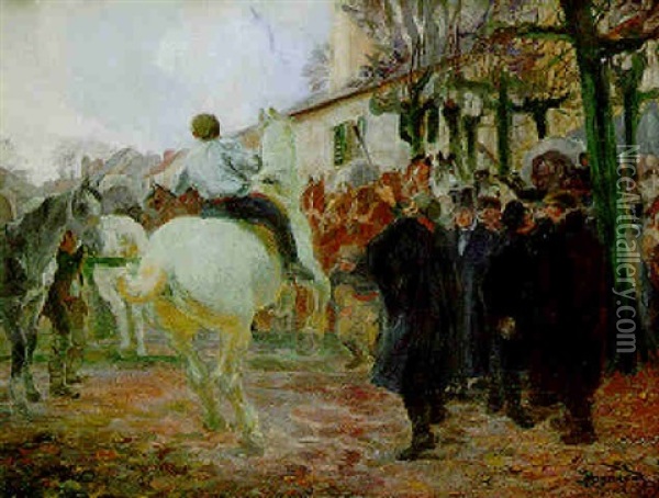 Le Marche Aux Chevaux A Longpont Oil Painting - Albert Besnard