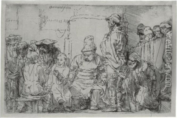 Christ Seated Disputing With The Doctors (b., Holl. 64; H. 277; Bb. 54-e) Oil Painting - Rembrandt Van Rijn