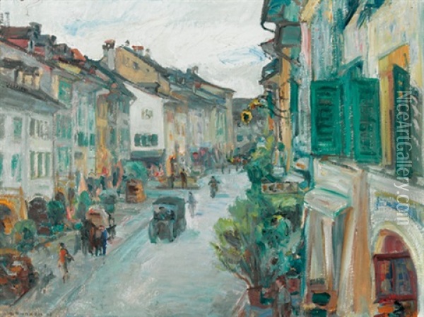 Hauptgasse In Murten Oil Painting - Alfred Marxer