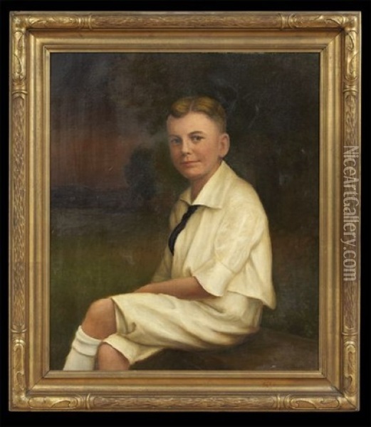 Portrait Of A Young Man Seated In A Landscape Oil Painting - Cornelius H. Hankins