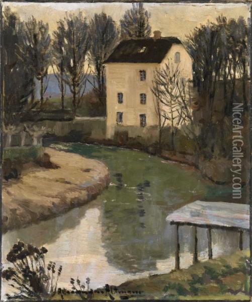 White House By A River Oil Painting - Alexander Altmann