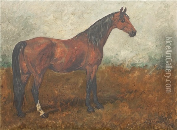Chestnut Horse In Landscape Oil Painting - John Emms
