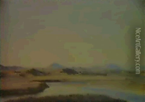 Tiberen Taet Ved Rom. Aqua Cetosa Oil Painting - Constantin (Carl Christian Constantin) Hansen