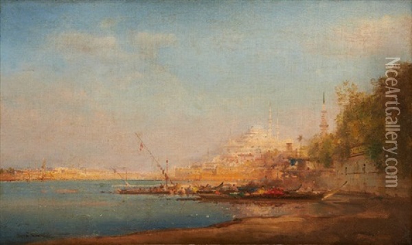 Felouque Sur Le Bosphore Devant Istanbul Oil Painting - Henri Duvieux