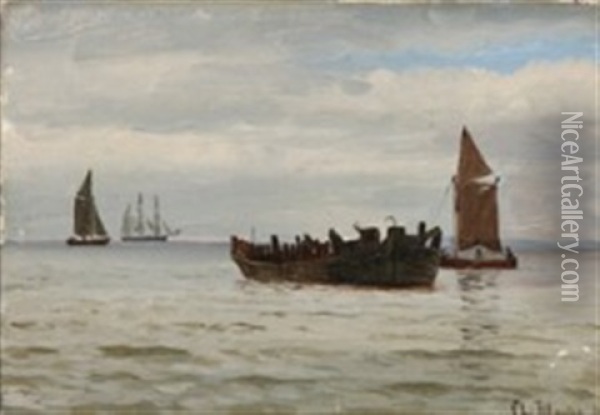 Seascape With Sailing Boats And A Wreck Oil Painting - Christian Blache