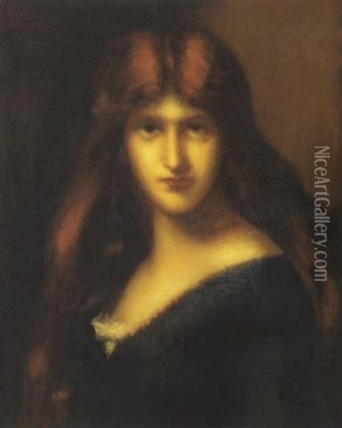 Jeune Femme Rousse En Buste Oil Painting - Jean Jacques Henner