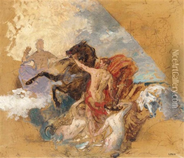 Study For A Classical Scene With Figures And Horses Oil Painting - Isidore Alexandre Augustin Pils