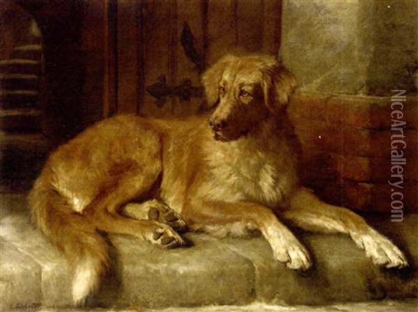 Waiting For Master - A Golden Retriever Oil Painting - Carl Suhrlandt