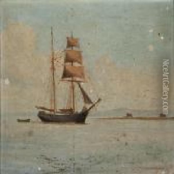 A Brig Near A Coast Oil Painting - J.E. Carl Rasmussen