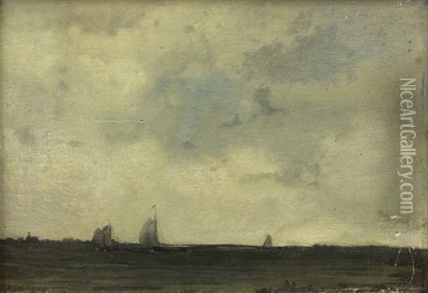 Ships Amongst Stormy Skies Oil Painting - Johannes Hermanus Barend Koekkoek