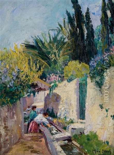 Laundry Day Under Southern Sun Oil Painting - Max Stern