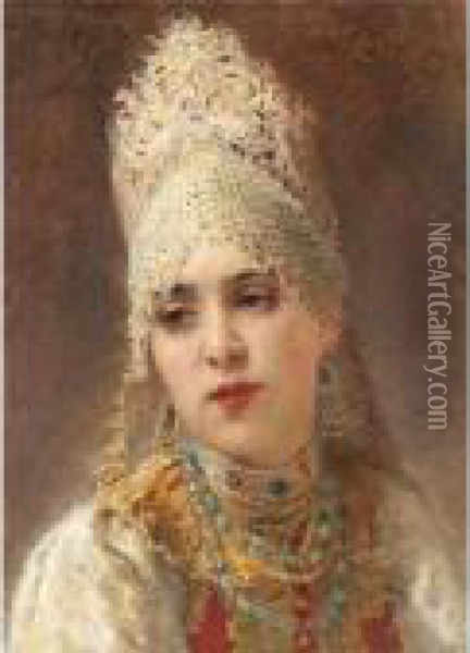 Boyarina Oil Painting - Konstantin Egorovich Egorovich Makovsky