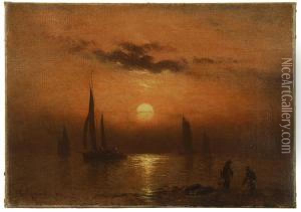 Dramatic Coastal Sunset Oil Painting - Charles Henry Gifford