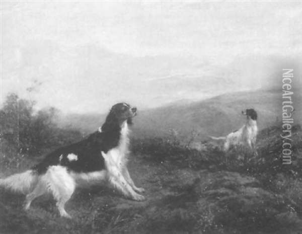 Setters In A Landscape Oil Painting - George Earl