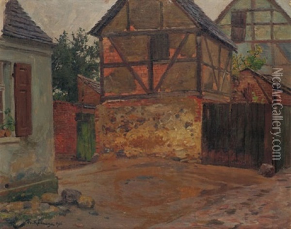 Dorfstrase Mit Fachwerkhausern Oil Painting - Friedrich Kallmorgen