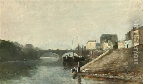 On The Seine, Paris Oil Painting - James Macdonald Barnsley