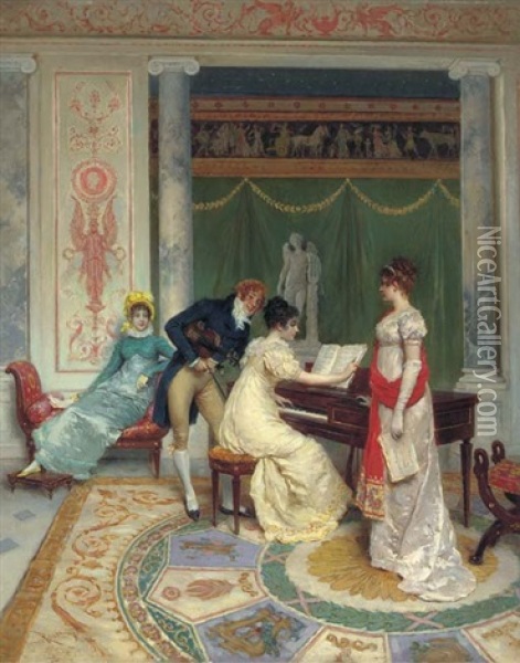 A Musical Interlude Oil Painting - Lucius Rossi