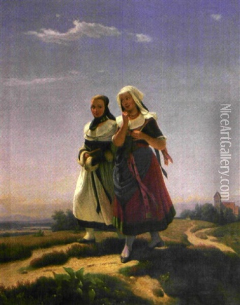 Fillettes Dans La Campagne Oil Painting - Julius Carl Hermann Schroder