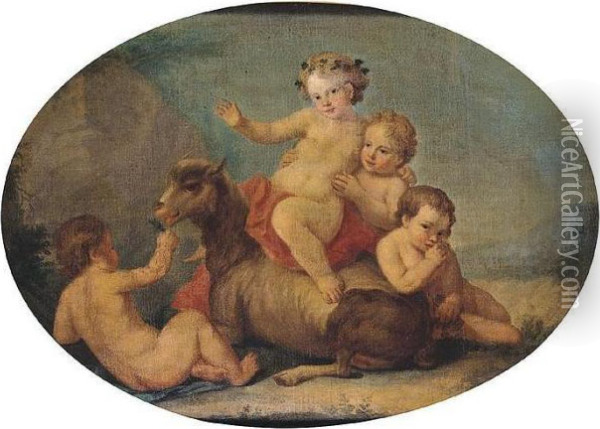 Landscape With Putti Playing With A Goat Oil Painting - Angelica Kauffmann