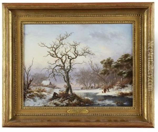 A Winter Landscape Oil Painting - Frederik Marinus Kruseman