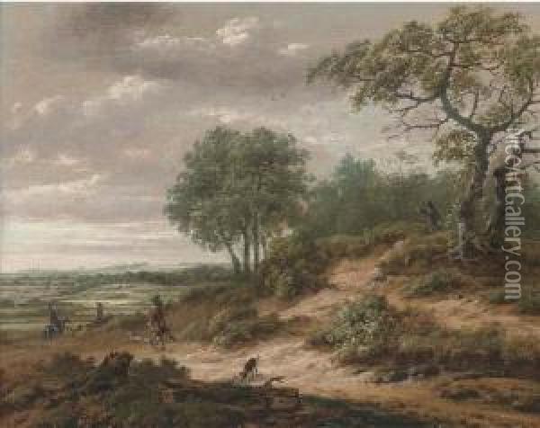A Dune Landscape With Huntsmen Oil Painting - Roelof van Vries