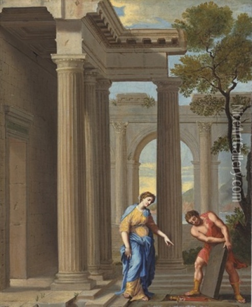 Theseus Discovering His Father's Sword Oil Painting - Jean (Lemaire-Poussin) Lemaire